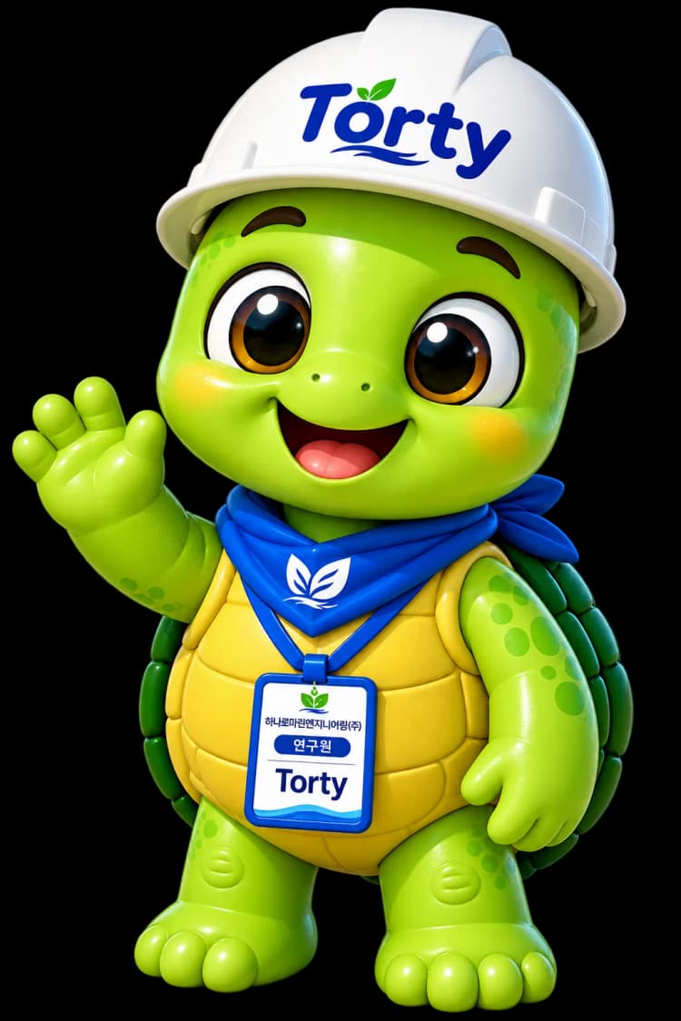 안전모를 쓰고 손을 흔드는 Torty 캐릭터